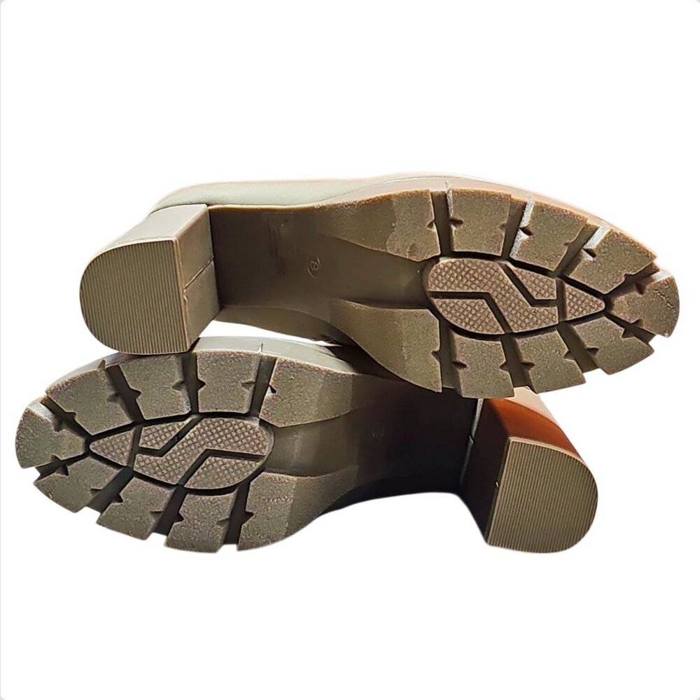Chunky Platform Block Heel Ankle Boots With Side Zipper In Taupe Satin Material - Picture 9 of 10